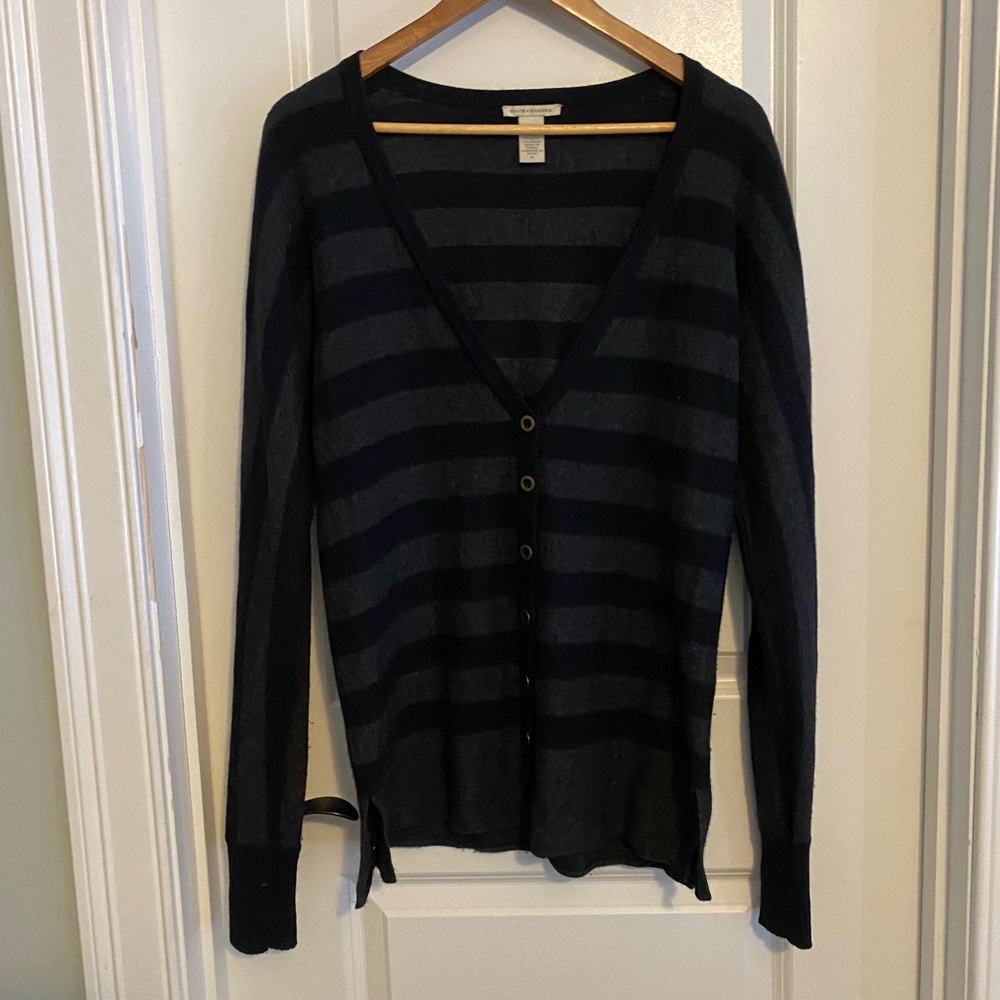White + Warren Black and Gray Striped Cardigan